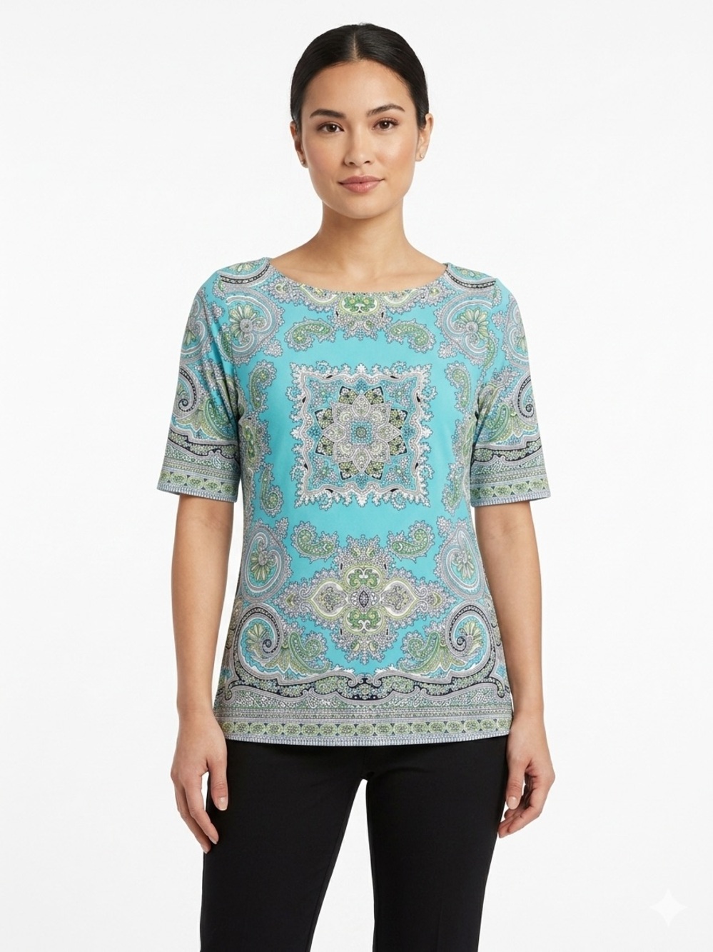 Charter Club NWOT Stretchy Comfy Chic Blue Paisley Print Women’s Top